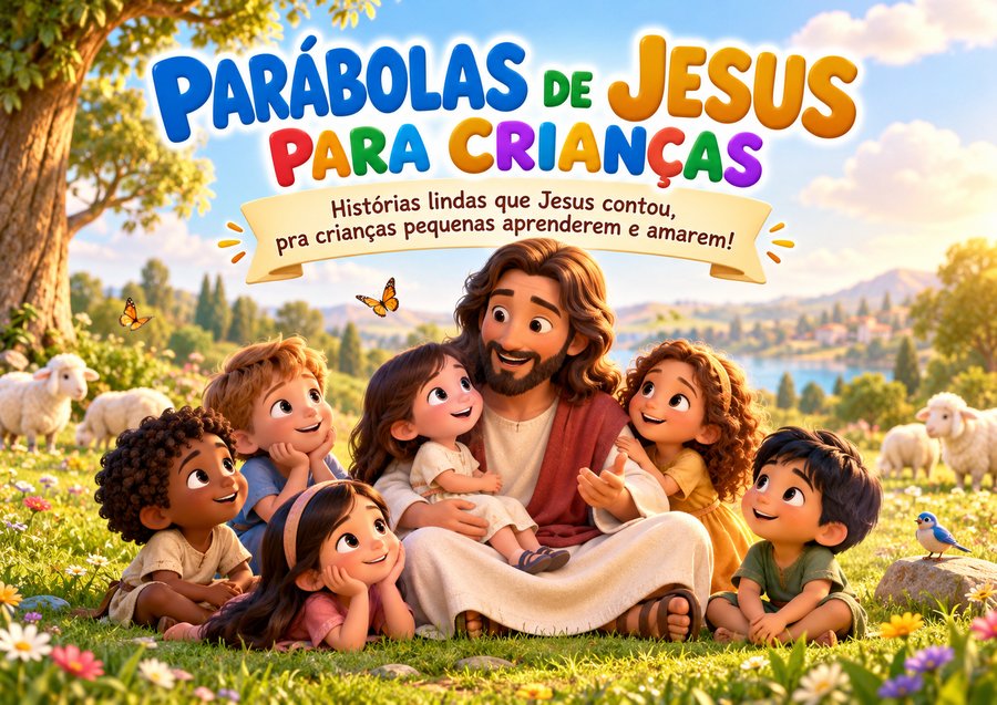 Jesus contando parábolas para um grupo de crianças